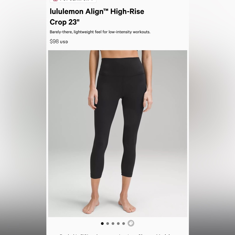 Lululemon black align cropped 23’’ leggings. Great condition!